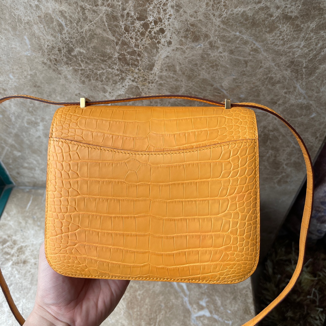 에르메스 콘스탄스18 앰버 옐로우 금장 악어가죽